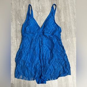 AOLRO Women's Blue Beach Swim Dress V Neck        Smoke/Pet Free